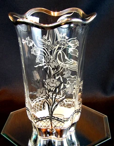 Vintage Duncan & Miller Clear Glass Vase with Silver Overlay Canterbury 8.5" - Picture 1 of 5