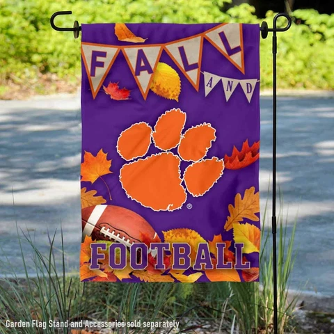 Clemson Tigers Fall Leaves Football Season Garden Flag and Yard Banner Cover