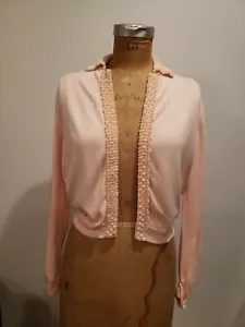 Pink 50s Sweater Glasgo Ltd Cardigan Collar Trim Hidden Buttons Vintage B10 - Picture 1 of 6