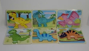 6 Pack - Wooden Dinosaur Puzzles - 2-5 Yr Olds - 7” X 5” - Picture 1 of 4