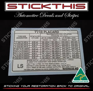 Tyre Placard - Holden VN Sedan and Wagon 92036335 LS - Picture 1 of 2