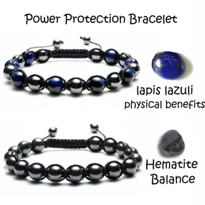 Black Hematite Jewelry Men Protection Energy Reiki Balance lapis lazuli Bracelet - Picture 1 of 13
