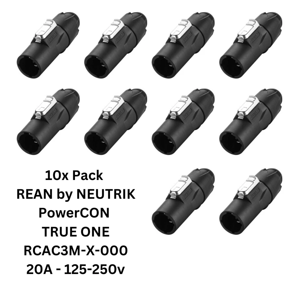 Paquete de 10 REAN de NEUTRIK PowerCON TrueOne1 TruCon RCAC3M-X-000 macho impermeable Foto 1 de 2