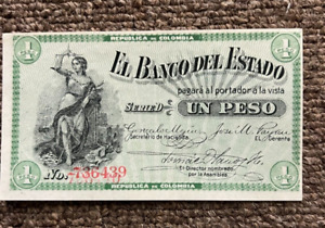 1900 Columbia Elbanco Del Estado 1 Peso Banknote Series D Double Print Error Unc