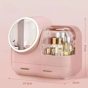 NNEDSZ Pink LED Vanity Makeup Organizer with Partition Storage and Touch-Control - Bild 1 von 5