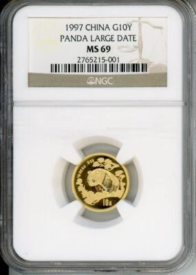1997 GOLD PANDA LARGE DATE LD  NGC MS69 CHINA 10Y 10-YUAN MS-69 1/10 Oz. ! - Image 1 of 2