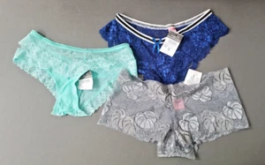 LOT Flirty Lacy Thongs Boyshorts Grey Blue Size SMALL Rue 21 Tarea NWT Monstera - Picture 1 of 21