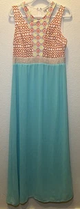 Flying Tomato Anthro Maxi Dress Size Large Teal Orange Embroidered Sleeveless - Picture 1 of 10