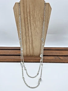 Chico’s Doppelstrang Silber geätzt Kabel Verbindung Halskette gehämmert Stab Akzente 34" - Bild 1 von 8