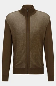 BOSS Jumper Mens Brown Full Zip Knitwear With Logo - Ofiato Size XXL - Picture 1 of 6
