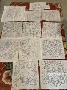 Appliqué Quilt Paper Patterns Morning Glory Blocks Handrawn 11 Blocks - Picture 1 of 7