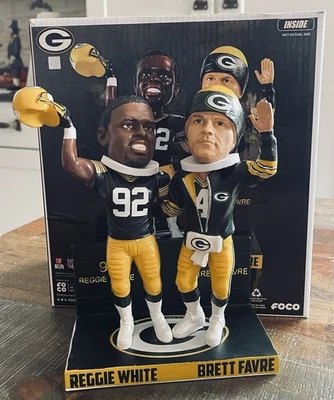 Green Bay Packers Reggie White & Brett Favre 1996 NFL Celebración Bobblehead Nuevo en caja Foto 1 de 3