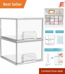 2 Pack Clear Acrylic Stackable Storage Drawers for Organizing Bathroom Kitchen - Picture 1 of 10
