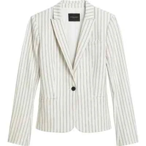 Women’s Banana Republic Classic Fit White Navy Blue Stripe Blazer Preppy Sz 10 - Picture 1 of 13