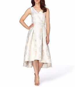 Vestido midi Tahari ASL Metálico Jacquard Fit & Acampanado (talla 10) - Imagen 1 de 4