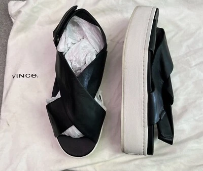 Sandalias de plataforma Vince para mujer talla 6 blancas y negras con honda trasera Foto 1 de 4