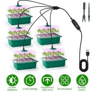 5Packs Seed Starter Tray With Grow Light Humidity Dome Germination Kit - Picture 1 of 18