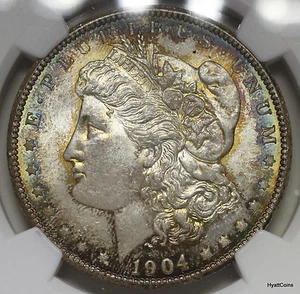 1904-O Morgan Silver Dollar $1 NGC MS64 Rainbow Toned Vibrant Toning - Picture 1 of 4