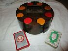 Antique Bakelite Poker Chip Holder Caddy W 200 Marbled Chips And 2 Deck Of Cards