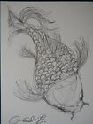 Original Small Pencil Drawing Sketch Of A Koi Carp Fish