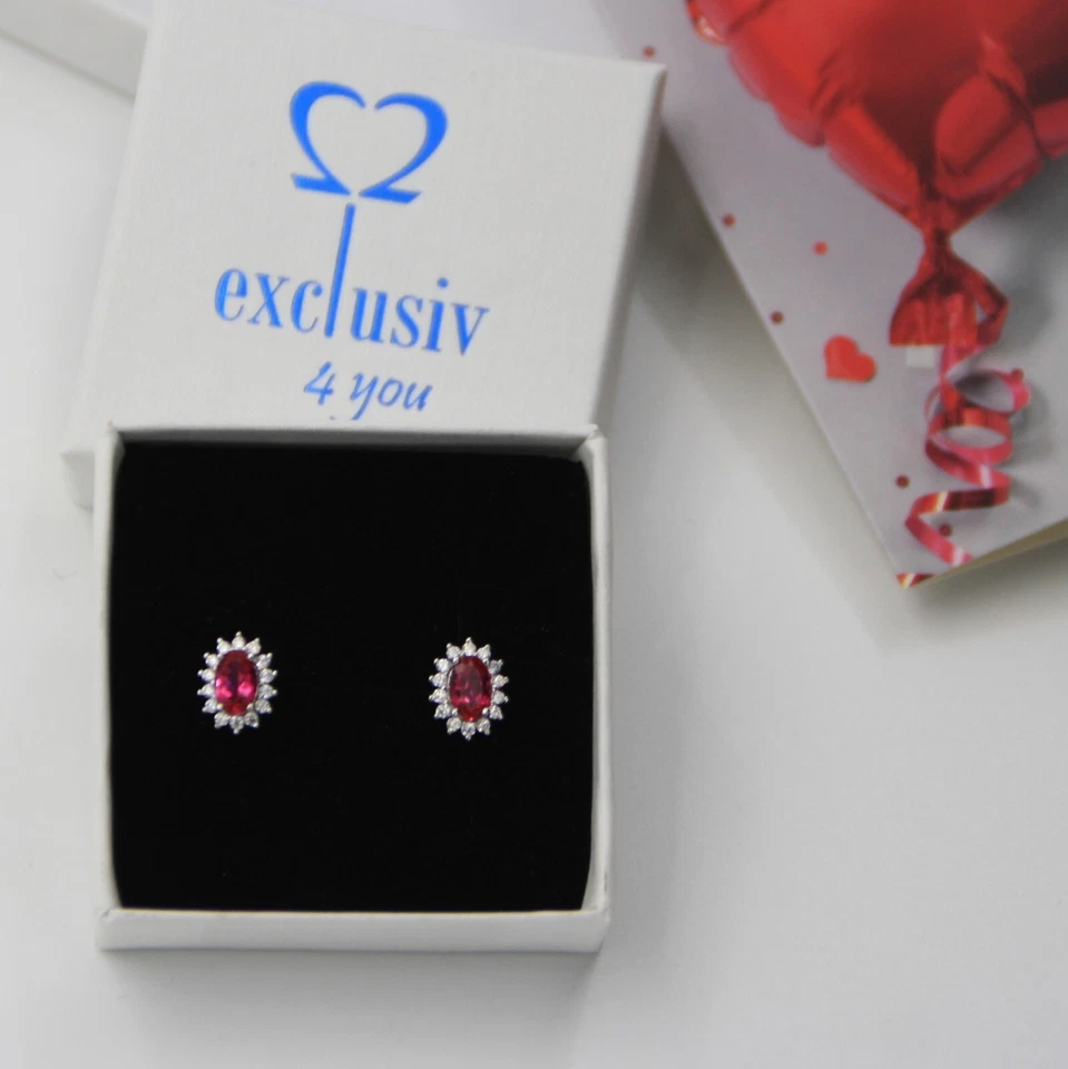 Rubin Ohrstecker Steine synthetisch hergestellt, Juli Geburtstag edler Geschenk - Bild 1 von 4