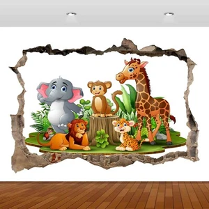 Kinder Kinderzimmer Tiere Dschungel Löwe 3D Wandbild Aufkleber Wandaufkleber Poster Vinyl S242 - Bild 1 von 1