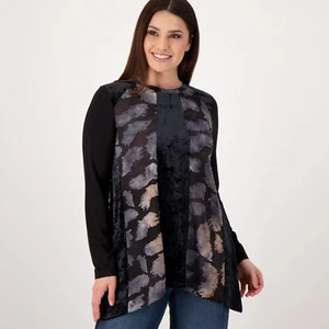 LOGO de Lori Goldstein Talla XS Parte Superior de Terciopelo Tie-Dye NEGRO A568363 - Imagen 1 de 1