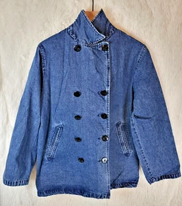 Vintage Lauren Jeans Denim Blazer Womens Large Blue Double Breasted Sailor - Picture 1 of 23
