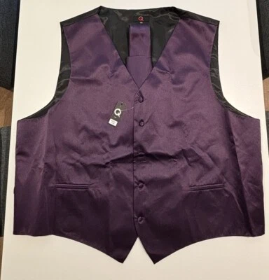 Brand Q Vest Mens Size 5XL Purple Solid Black Dress Tux Plus Tie CV - Image 1 of 4