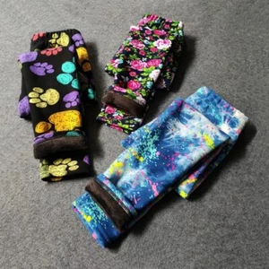 Autumn Winter Baby Girls Leggings Thick Warm Plus Velvet Vintage Flowers - Picture 1 of 33