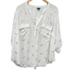 Torrid 2X Harper Tab Sleeve blouse tropical pineapple summer vacation white - Picture 1 of 6