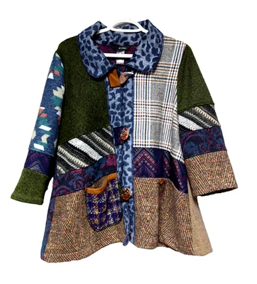 Ali Miles Patchwork Colorful Jacket Mixed Media Cottagecore Boho Lagenlook Sz L - Image 1 of 4