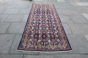 Vintage Traditional Hand Made Oriental Blue Wool Long Corridor Runner 308x112cm - Picture 1 of 16
