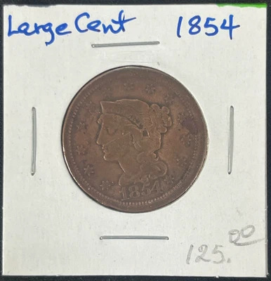1854 Philadelphia Mint Copper Braided Hair Large Cent Very Fine VF 004 - Image 1 of 3
