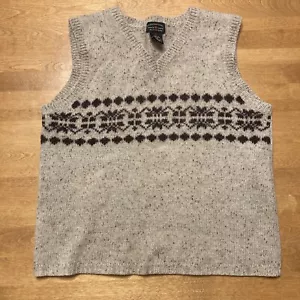 Vintage American Eagle Womens M Wool Fair Isle Speckle Tan Sweater Vest V neck - Picture 1 of 7