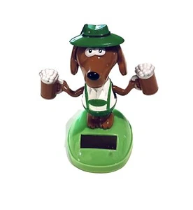 3x Dekorative Solar Wackelfigur Hund mit Bier Oktoberfest Dekoration Dog Beer - Bild 1 von 1