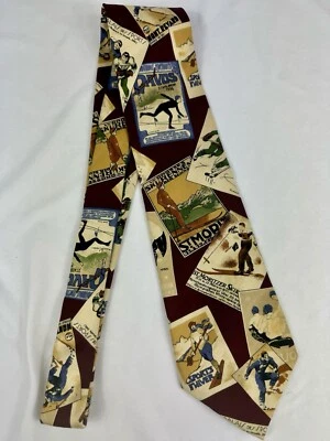 "Corbata de seda vintage Woodward para hombre tema deportes de invierno 56"" hecha en unión" Foto 1 de 4