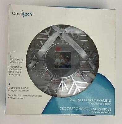 Omnitech Digital Photo Ornament Snowflake Silver Picture Frame w/ USB Cable NEW - Image 1 of 4