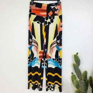 Eva Varro Pants Slinky Abstract Colorful Art-to-Wear Wide Leg sz XS Artsy Funky - Picture 1 of 10