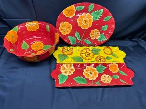 Set of 4 Pieces ~ Temptations "POPPY PASSION" Serving Bowl, Platters, (2) Trays - Picture 1 of 16