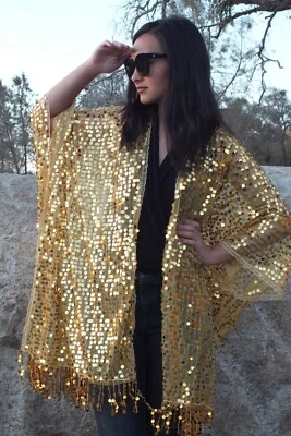 Top plumero kimono fiesta lentejuelas doradas talla única Foto 1 de 4