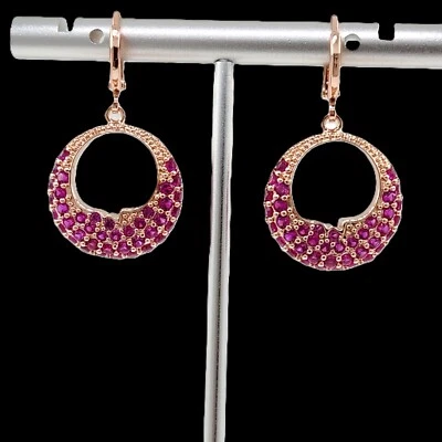 Серьги-гвоздики круглые 2 мм рубин 1,4 дюйма покрытие розовым золотом 14 карат драгоценные камни - Изображение 1 из 3