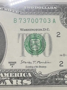 2017 A 2 DOLLAR) – NOTE, BILL -B73700703A–Fancy Serial # Trinary. - Bild 1 von 3