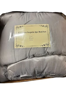 Treasure Sequin Silver Queen 4pc Bed Set - Picture 1 of 4
