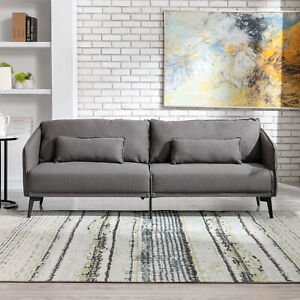 Classic Gray 3 Seater Sofa Couch Home Office with 2 Cushion, Metal Leg