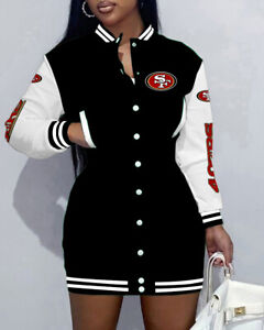 San Francisco 49ers Womens Varsity Jacket Dress Basic Button Jacket Casual Coat