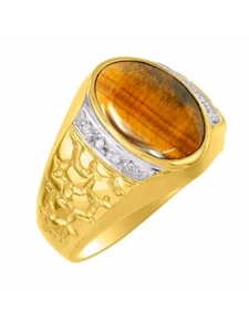 Original ovaler Cabochon Tigerauge & echte Diamanten Set in diesem Designerer Nugget - Bild 1 von 1