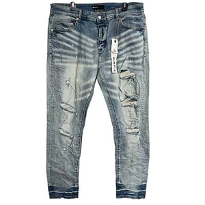 Neu Herren Lila Marke P001 Slim Fit Niedriger Bund Schmales Bein Used-Look Jeans - Bild 1 von 7