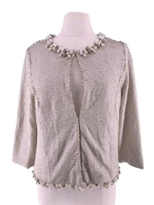 Boston Proper Sequin & Pearl Embellished Jacket Beige Cream Women's Medium - Picture 1 of 12