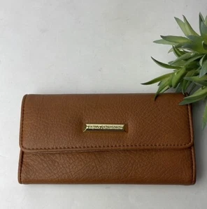 Enzo Angiolini Brown Faux Leather Trifold Gold Tone Wallet Coin 12 Card Slots ID - Picture 1 of 5